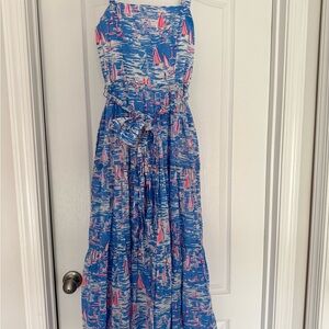 Lilly Pulitzer Blue and Pink Analeese Midi Dress